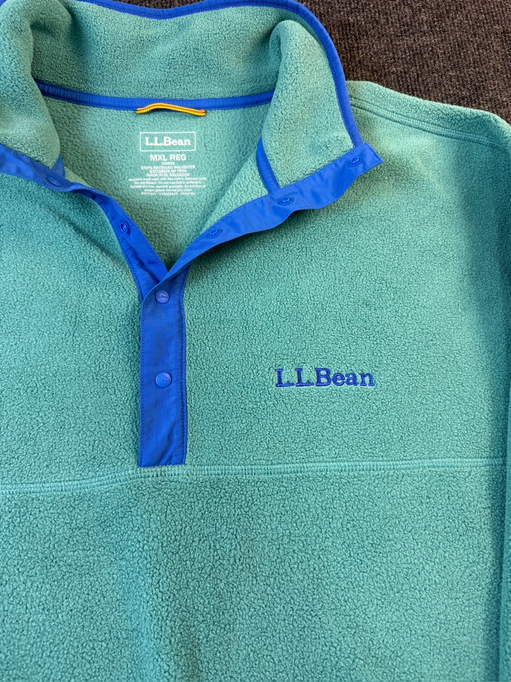 L.L. Bean Men's Teal Fleece Snap-Up Pullover with Blue Trim